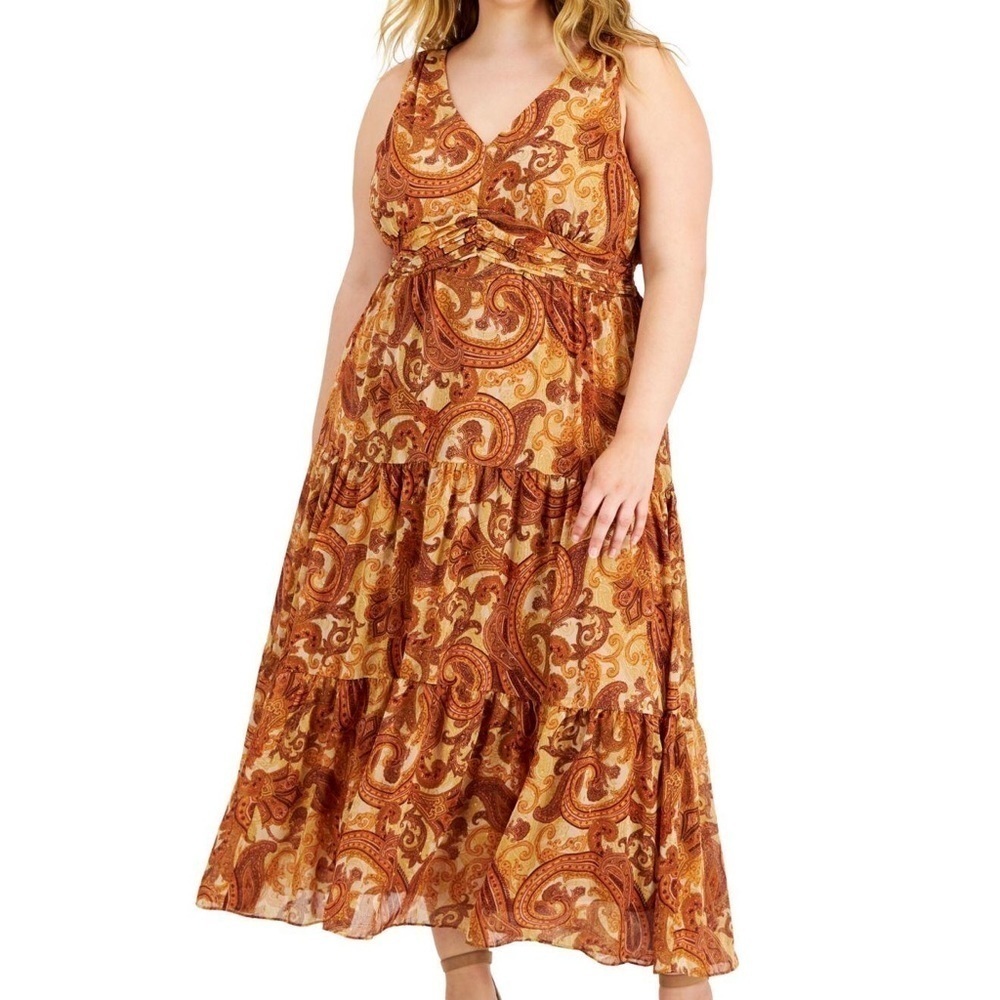 Taylor Women 8 Orange Paisley Y2K Sleeveless Empire Waist Tiered Maxi Dress NWT
